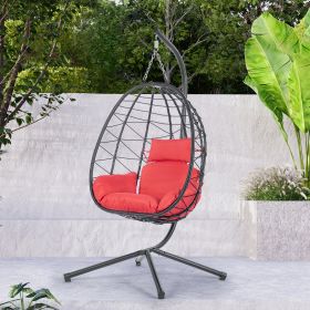 Egg Chair with Stand Indoor Outdoor Swing Chair Patio Wicker Hanging Egg Chair Hanging Basket Chair Hammock Chair with Stand for Bedroom Living Room B (Color: as Pic)