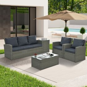 Patio Furniture, Outdoor Furniture, Seasonal PE Wicker Furniture,5 Set Wicker Furniture With Tempered Glass Table Top (Color: as Pic)