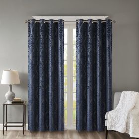 Knitted Jacquard Damask Total Blackout Grommet Top Curtain Panel (Color: as Pic)