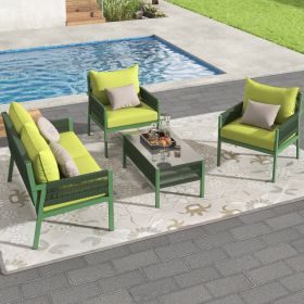 K&K 4-Piece Rope Patio Furniture Set, Outdoor Furniture with Tempered Glass Table (Color: as Pic)