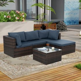 Patio Furniture, Outdoor Furniture, Seasonal PE Wicker Furniture, 5 Set Wicker Furniture With Tempered Glass Coffee Table, (Color: as Pic)