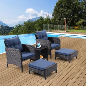 5 Piece Outdoor Patio Furniture Set,All Weather PE Rattan Conversation Chairs with Armrest and Removable Cushions (Color: as Pic)