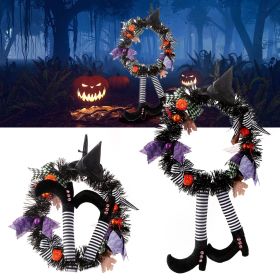 Halloween Witch Wreath Pumpkin Door Decorations Artificial Party Hanging Handmade Wreath Garland (Color: Multi-Color)